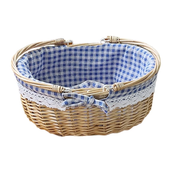 Wicker Picnic Basket With Handle Woven Willow Storage For Outdoor Gathering, Counter Space Saver,Beige1-25X20X13Cm