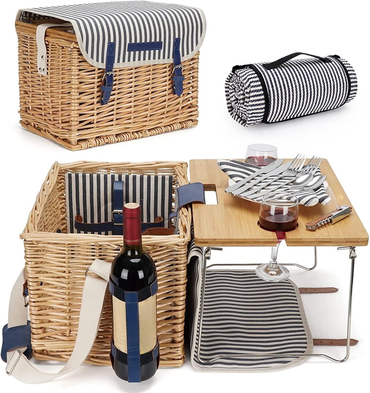 Wicker Picnic Basket for 2 Persons Picnic Kit, Willow Hamper Service ...