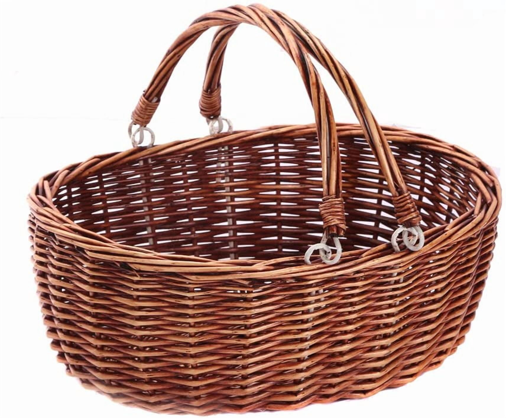 Wicker Picnic Basket with Folding Handles Wicker Hand Woven Baskets for Storage, Garden Harvest, Easter, Empty Gift Basket, Brown