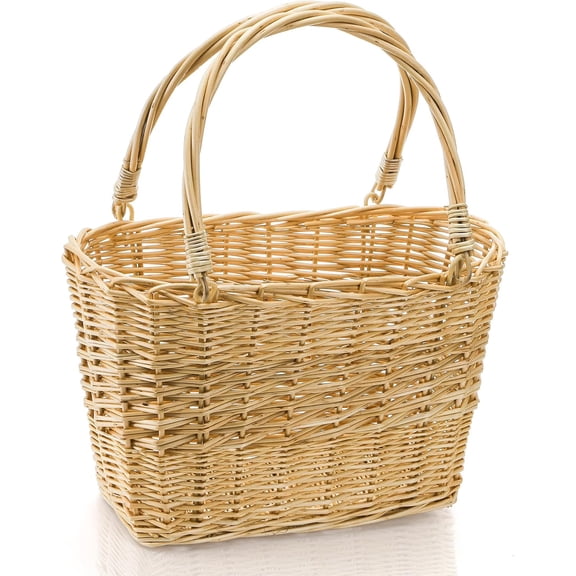 Wicker Picnic Basket with Handle, Oval Woven Willow Basket, Wicker Storage Gift Basket for Easter, Halloween, Christmas, Egg and Flower Gathering