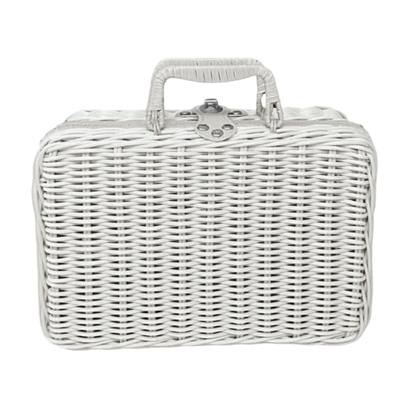 Wicker Picnic Basket with Handle Set Of 1 Decorative Nesting Boxes with Lids, Woven Basket with Lock & Handle for Camping Travel,White