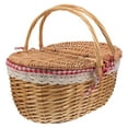 thumbnail image 1 of Wicker Picnic Basket with Handles and Lid Willow Woven Basket with Liner Rustic Storage Basket for Easter Camping Outdoor 39.00X28.00X19.00CM, 1 of 9