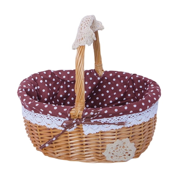 Wicker Picnic Basket with Liner, Hand-Woven Storage Basket with Handle, Removable Lined Basket for Picnic Food, Wedding Decor & Photography