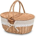 thumbnail image 1 of Wicker Picnic Basket with Removable Liner Empty Picnic Baskets with Lid, Picnic Hamper with Foldable Handles for Picnic 2,Flowers, 1 of 15