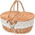 thumbnail image 1 of Wicker Picnic Basket with Removable Liner Empty Picnic Baskets with Lid, Picnic Hamper with Foldable Handles for Picnic, Yellow Flowers, 1 of 16