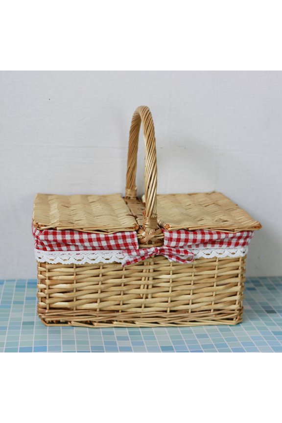 Wicker Picnic Baskets with Lids and Handle Sturdy Woven Camping Organizer Bread Fruit Food Breakfast Flower Display Storage Basket