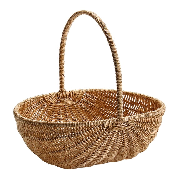 Wicker Picnic Storage Basket with Handle, Imitation Wicker Woven Empty Picnic Baskets, Versatile Harvest Basket for Camping, Beach, Park, 1 Pcs, 11.61x9.25x11.42"