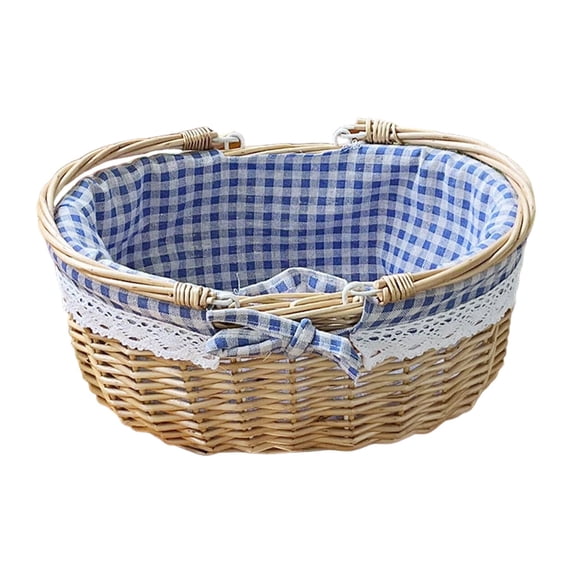 Wicker Picnic Sundries Photography Props With Handle Storage For Wedding Holiday Gardening Hiking Food Storage Home Decor