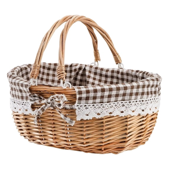 Wicker Picnic Sundries Photography Props With Handle Storage For Wedding Holiday Gardening Hiking Food Storage