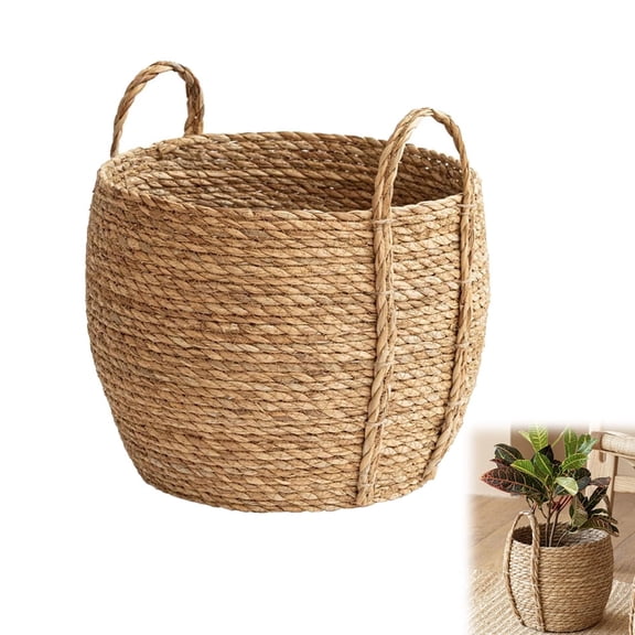 Wicker Planter Basket, Basket Planters for Indoor Plants, Rattan Grass Woven Flower Baskets, Planter Pot for Living Room ,Decorative Round Wicker Woven Rope Storage Blanket Basket (Large)
