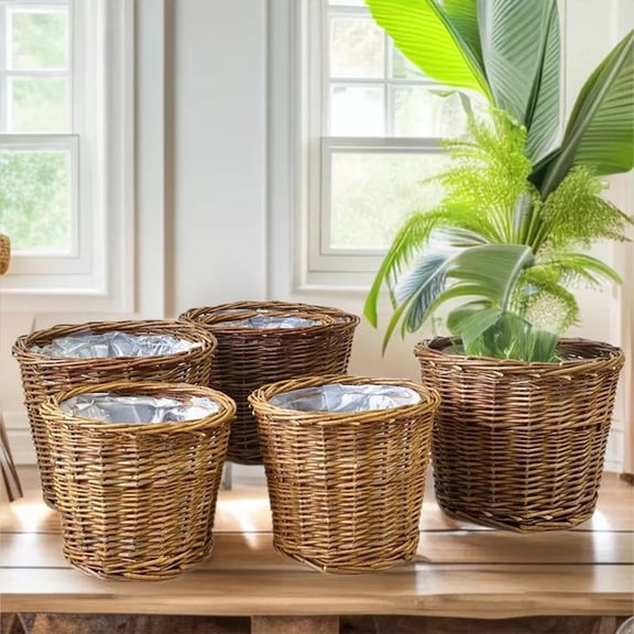 Wicker Planter Basket with Waterproof Liner Handwoven Natural Brown Willow Flowerpot Indoor Outdoor Plants Home Decor
