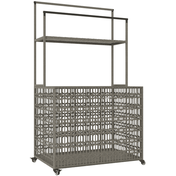 Wicker Pool Float Organizer, PE Rattan Pool Storage Caddy with Towel Bars, Rolling Pool Float Holder for Noodles, Life Vests, Beach Balls - Mixed-Gray