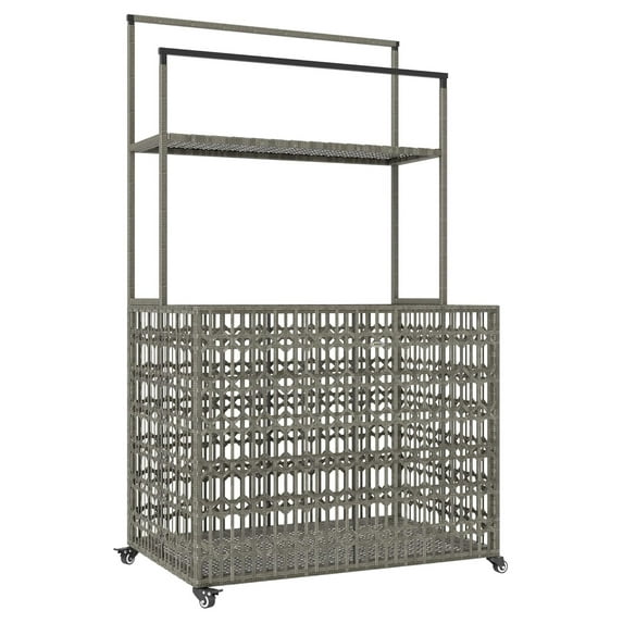 Wicker Pool Float Storage Organizer, PE Rattan Pool Float Holder with Basket Shelf Towel Bars, Rolling Pool Caddy for Floaties, Noodles, Life Vests, Beach , Mixed-Gray