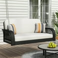 thumbnail image 1 of Wicker Porch Swing Bench, 2-Seater Hanging Swing with Soft Seat Cushion and Strong Hanging Chains, Patio Wicker Swing Loveseat Bench, Hold Up to 500LBS, 1 of 8