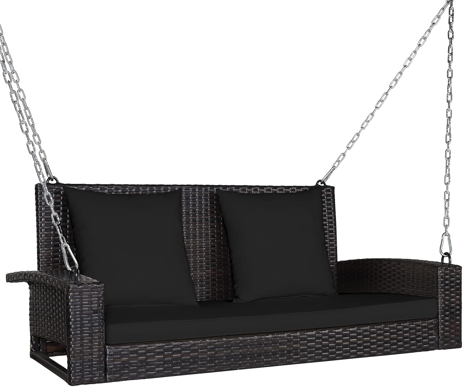 Wicker Porch Swing Bench Outdoor 2-Person Hanging Swing Bench with ...
