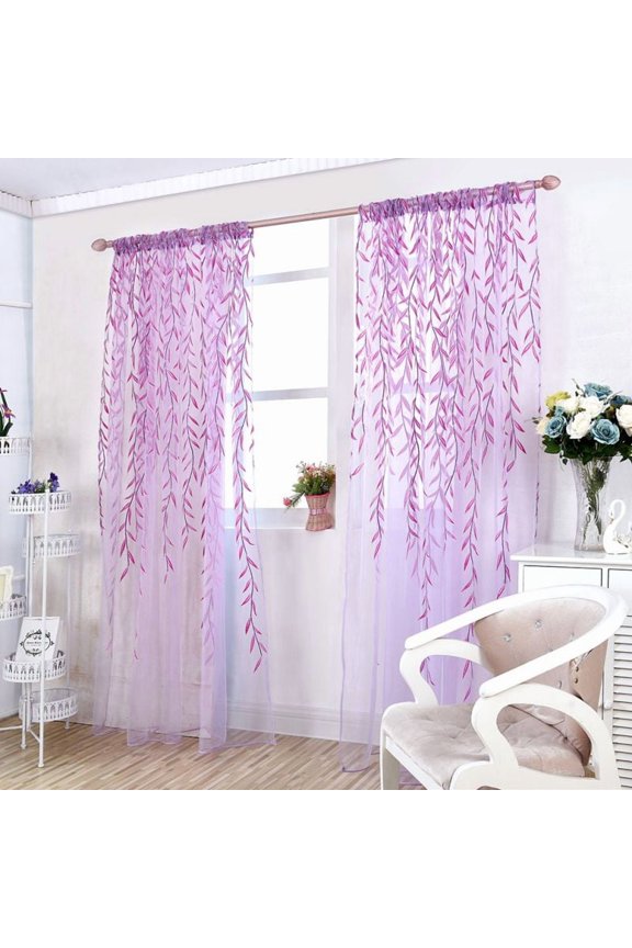 Wicker Printed Curtains Window Room Grommet Curtain Drapes for Window Living room kitchen, Set of 2 Panels, Green and Purple