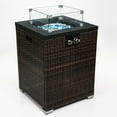 thumbnail image 1 of Wicker Propane Fire Pit Column with Glass Wind Guard, Outdoor Fire Tables with Lid and Rain Cover, Rattan Propane Gas Fire Pit Table 40000BTU for Patio Backyard Deck Balcony, Dark Brown, 1 of 8
