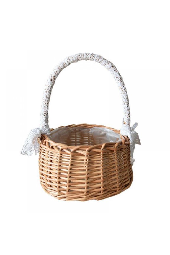 Wicker Rattan Flower Basket, Willow Handwoven Basket with Handle and Plastic Insert, Easter Eggs Candy Basket Wedding Flower Girl Baskets for Home Garden Decor,Brown