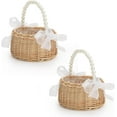 thumbnail image 1 of Wicker Rattan Flower Girl Basket Set of 2 Rustic Wedding Flower Girl Basket with Pearl Handle Small Flower Basket for Flower Girl Fairy Wedding Basket Handwoven Easter Baskets for Boys Girls Wedding, 1 of 8