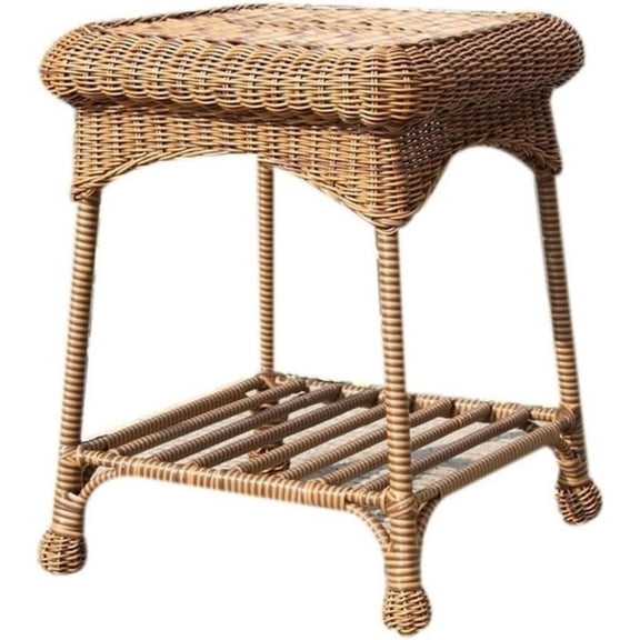 Wicker/Rattan Patio End Table, Honey Brown Finish, 21" H x 17" W x 17" D, All-Weather Resin with Steel Frame, Indoor/Outdoor Use, Fully Assembled, Durable Accent Table for Patio or Home