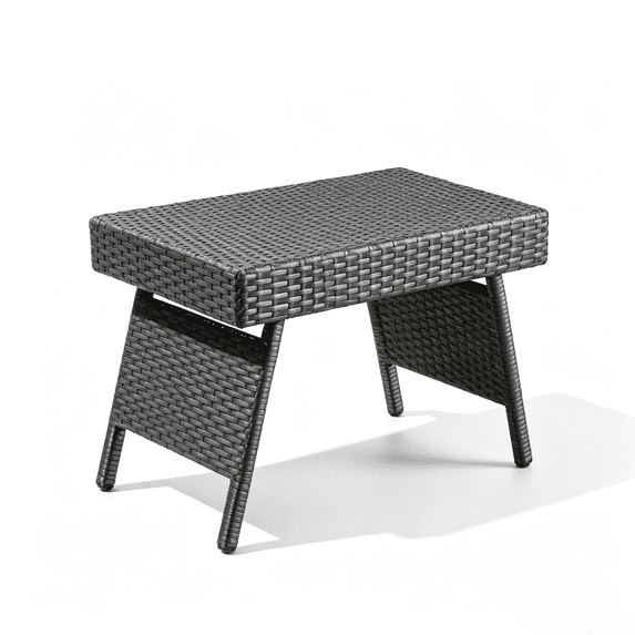 Wicker Rattan Snack Table, Folding TV Tray Side Table for Living Room Bedroom Sofa, Portable Lightweight Indoor Outdoor Table, Black Finish