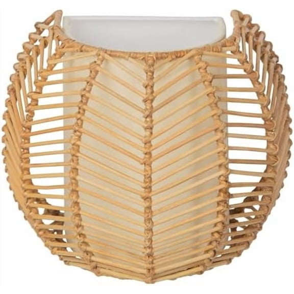 Wicker Rib Half Sphere Indoor Wall Sconce with White Fabric Light Diffuser Natural for Hallway Staircase Foyer Bedroom Living Room$$Tools & Hardware Other