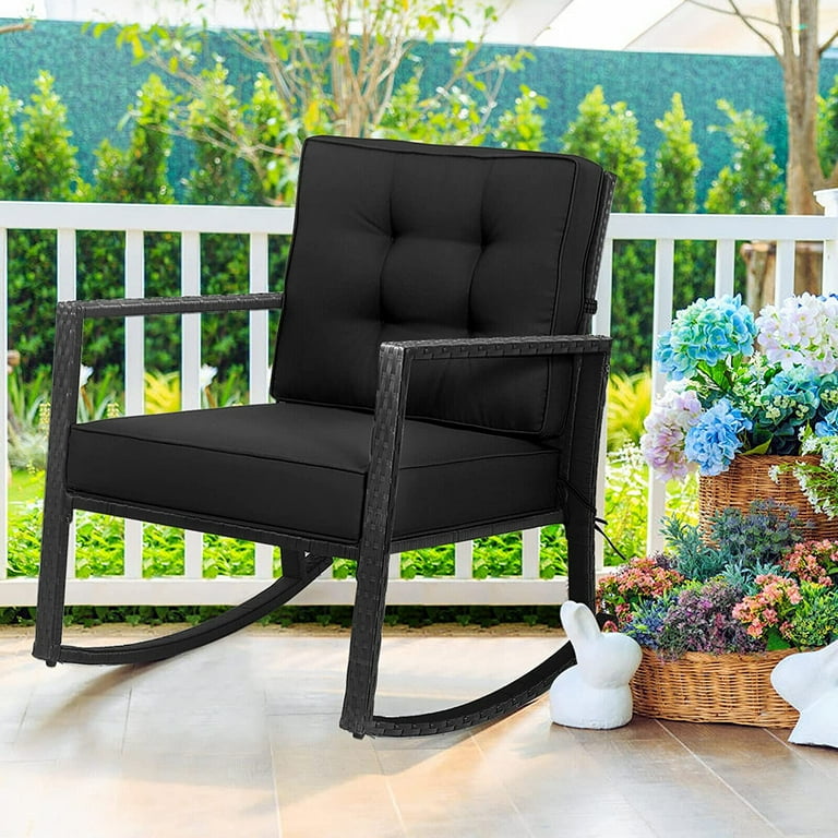 Wicker Rocking Chair Outdoor Glider Rattan Rocker Chair with Cushion for Garden Porch Backyard Poolside Orange Walmart