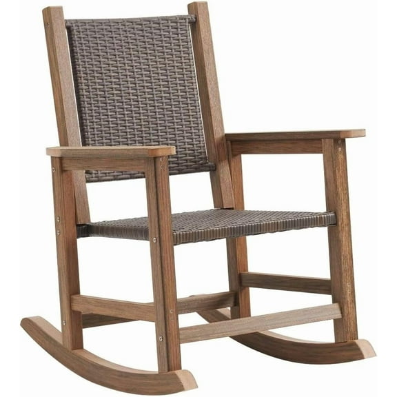 Wicker Rocking Chair Outdoor, HDPE Patio Rocking Chairs for Outside, Woven Seat & Back, All Weather Ratten Outdoor Rocker Chair for Porch, Garden, Lawn, and Balcony (Light Brown)