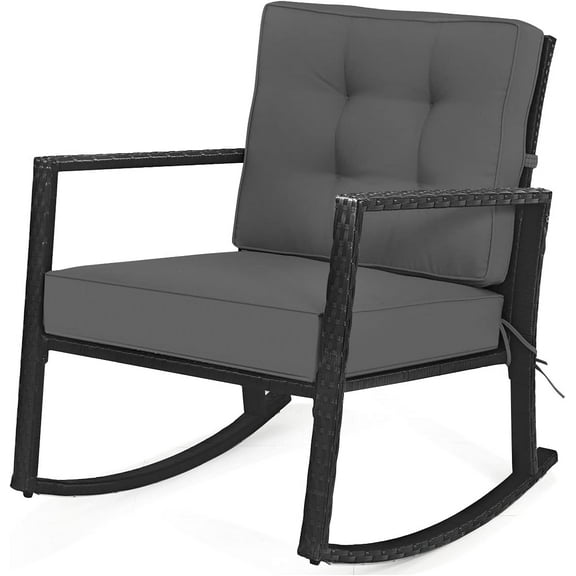 Wicker Rocking Chair, Outdoor Patio Glider Chair with Heavy-Duty Frame, Thick Cushion, Rattan Rocking Chair for Backyard Garden Porch