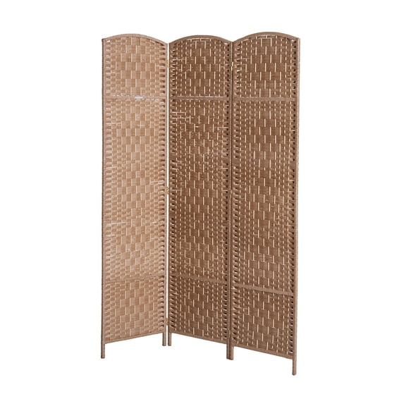 Wicker Room Divider 6ft Tall - 3 Panel Folding Screen - Natural Wood Privacy Partition for Home & Office - Freestanding Decorative Panel
