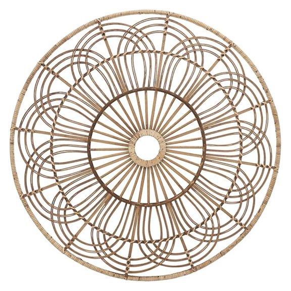 Wicker Round Accent Boho Wall Decor for Living Room & Bedroom, Woven Rattan & Bamboo Wood Home Decor, Boho Basket Wall Hanging, Bohemian Art, Indoor/Outdoor Use - 36", Brown