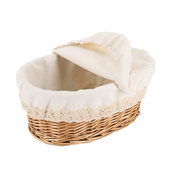 Wicker Round Woven Serving Basket with Removable Liner and Cover