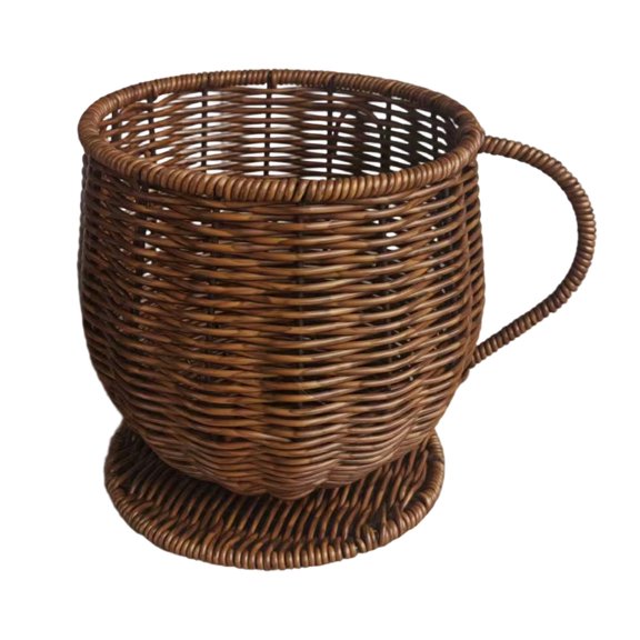 Wicker Saucer Coffee Mug Cup Decorative Gift Basket Desk Organizer coffee gift basket Handwoven Style Storage Organizer For Kitchen Countertop Coffee Mugs Cups And Utensils Multipurpose Decorative