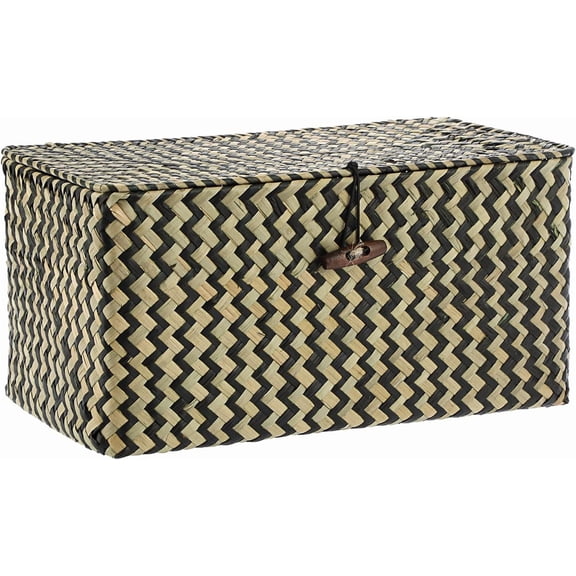 Wicker Shelf Baskets with Lid Seagrass Storage Handwoven Household Organizer Rectangular Woven Box for Shelf Wardrobe Medium Storage Basket Basket Organizer