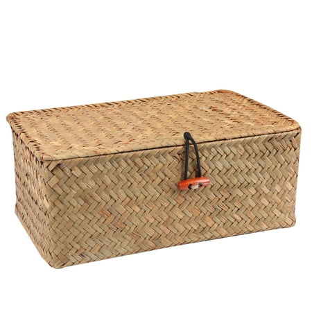 BlueMake Wicker Shelf Baskets with Lid,Handwoven Seagrass Basket for Storage Basket Bins Rectangular Home Organizer Gift Boxes(Natural Large)