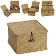 thumbnail image 1 of Wicker Shelf Baskets with Lid, Handwoven Seagrass Storage Basket Bins Square Gift Boxes for Shelves Home Decor Organizer (Natural), 1 of 9