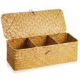 thumbnail image 1 of Wicker Shelf Baskets with Lid, Wicker Basket for Storage,Rectangular Woven Baskets Boxes 3-Section Home Decor Organizer (Orange), 1 of 7