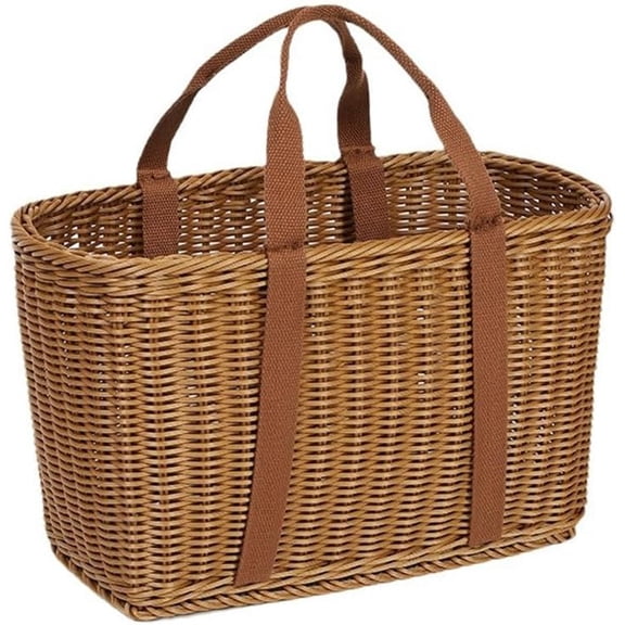 Wicker Shopping Basket with Handles – Reusable Handwoven Market Basket for Groceries, Farmers Market, Foraging, Picnic, Flower Gathering & Home Storage – Lightweight Wicker Tote