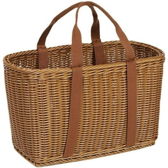 Wicker Shopping Basket with Handles – Reusable Handwoven Market Basket for Groceries, Farmers Market, Foraging, Picnic, Flower Gathering & Home Storage – Lightweight Wicker Tote