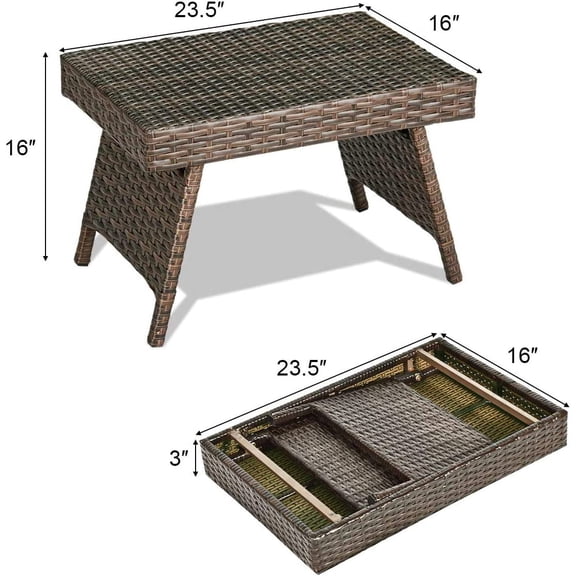 Wicker Side Table Outdoor Foldable Coffee Table for Garden Poolside, Espresso Brown