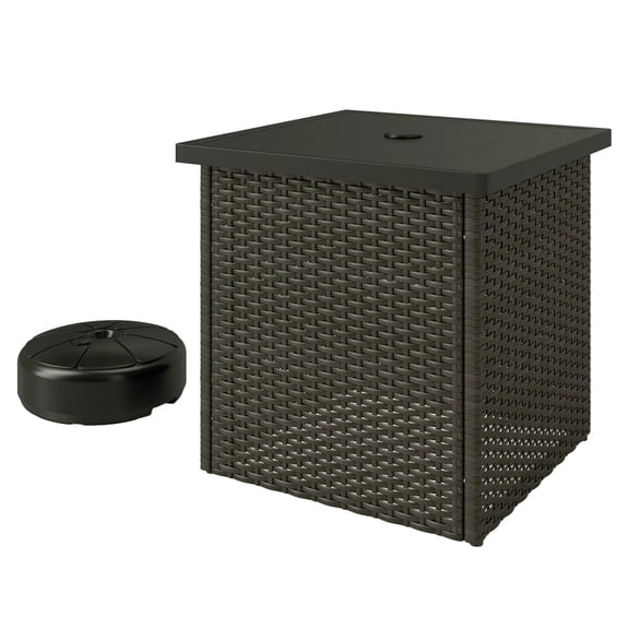 Wicker Side Table with Umbrella Hole, 20" Outdoor Patio End Table, Mixed-Brown