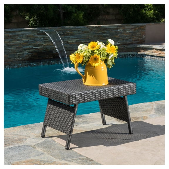 Wicker Snack Side Table - 24" Outdoor Patio End Table - Small Accent Table for Living Room, Balcony, Garden - PE Rattan Iron Frame - No Assembly
