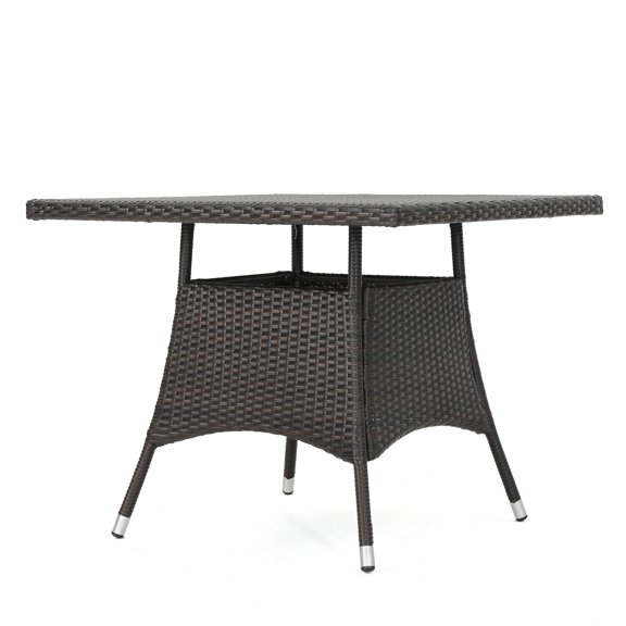 Wicker Square Dining Table With Storage Shelf, Standard Brown
