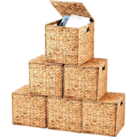 Wicker Storage Basket Bulk x x Handwoven Water Hyacinth Bin with Handles Woven Laundry for Organizer Shelves Color