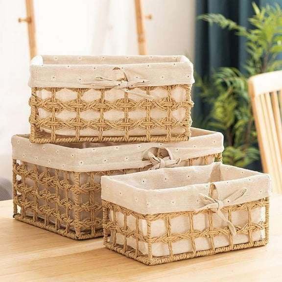 Wicker Storage Basket Hand-Woven Paper Rope Decorative Rectangular Wicker Basket Cube Storage Box B