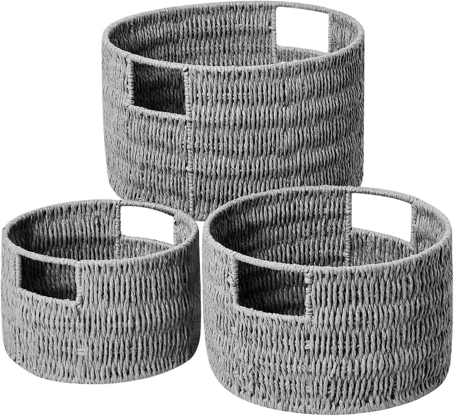 Wicker Storage Basket, Hand-Woven Paper Rope Large Round Woven Basket ...