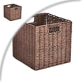 thumbnail image 1 of Wicker Storage Basket, Hand-Woven Storage Basket for Shelves with Handles, Foldable Cube Storage Baskets Bins Organizer, Large Wicker Baskets for Pantry Bedroom Decor, 1 of 2
