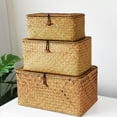 thumbnail image 1 of Wicker Storage Basket With Lid Handwoven Seagrass Storage Organizer, Sturdy Metal Frame Rectangular Design Small Size 23*13*8Cm, Perfect For Toys Pantry Books Living Room kitchen gadgets, 1 of 5