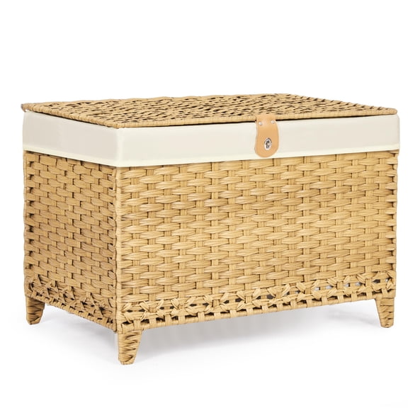 Wicker Storage Basket with Lid,Rattan Shelf Basket with Removable Liner Bag,160L Storage Bin,Storage Trunk with Heightened Feet,Storage Container for Wardrobe,Home Organizer