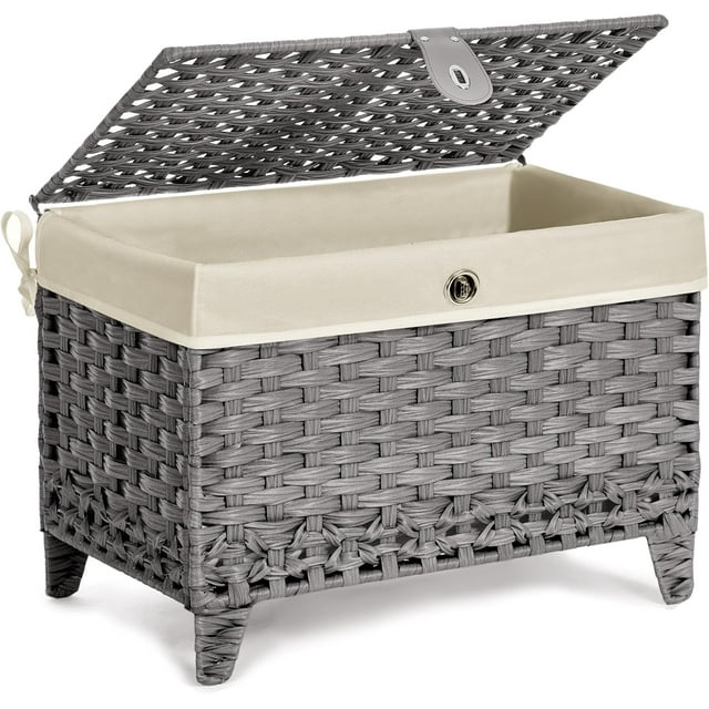 Wicker Storage Basket with Lid,Rattan Shelf Basket with Removable Liner